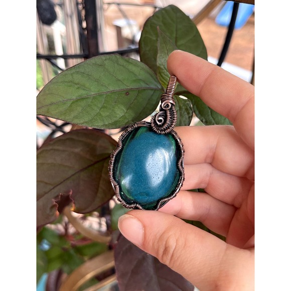 Malachite Azurite, Wire Wrap Pendant, WireWeavedUniques - Picture 5 of 10